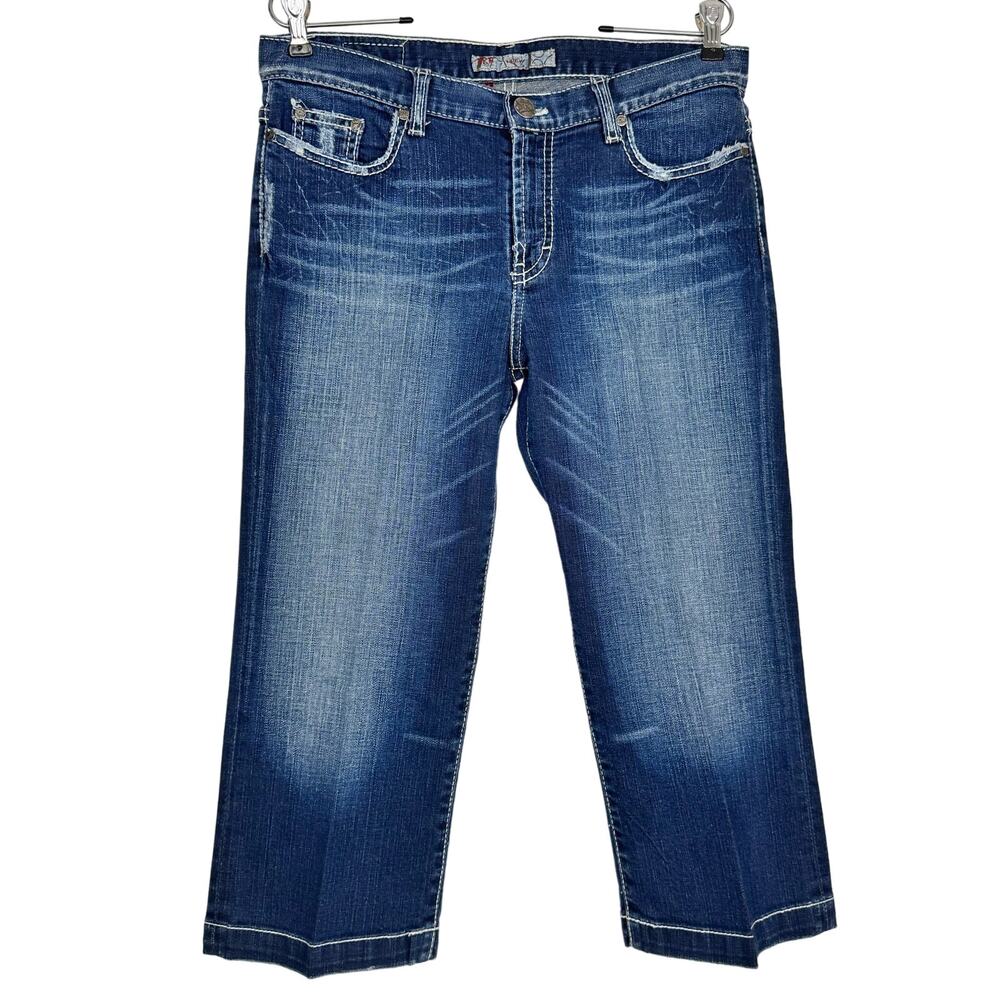BKE Buckle Capri Jeans 29 Drew Dark Wash Stretch Denim Thick Stitch